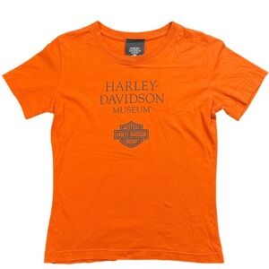 Harley Davidson Museum Orange T Shirt Medium Milwaukee WI Cotton